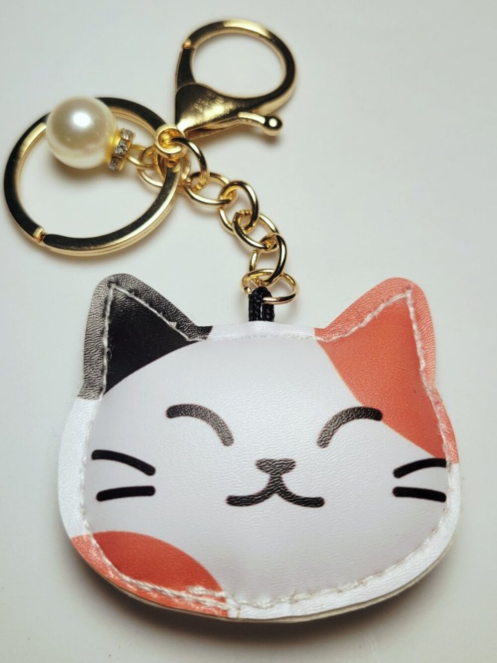 NWT Asian Chinese Cat Large Leatherette Keychain Bag Charm MEOW Orange And White